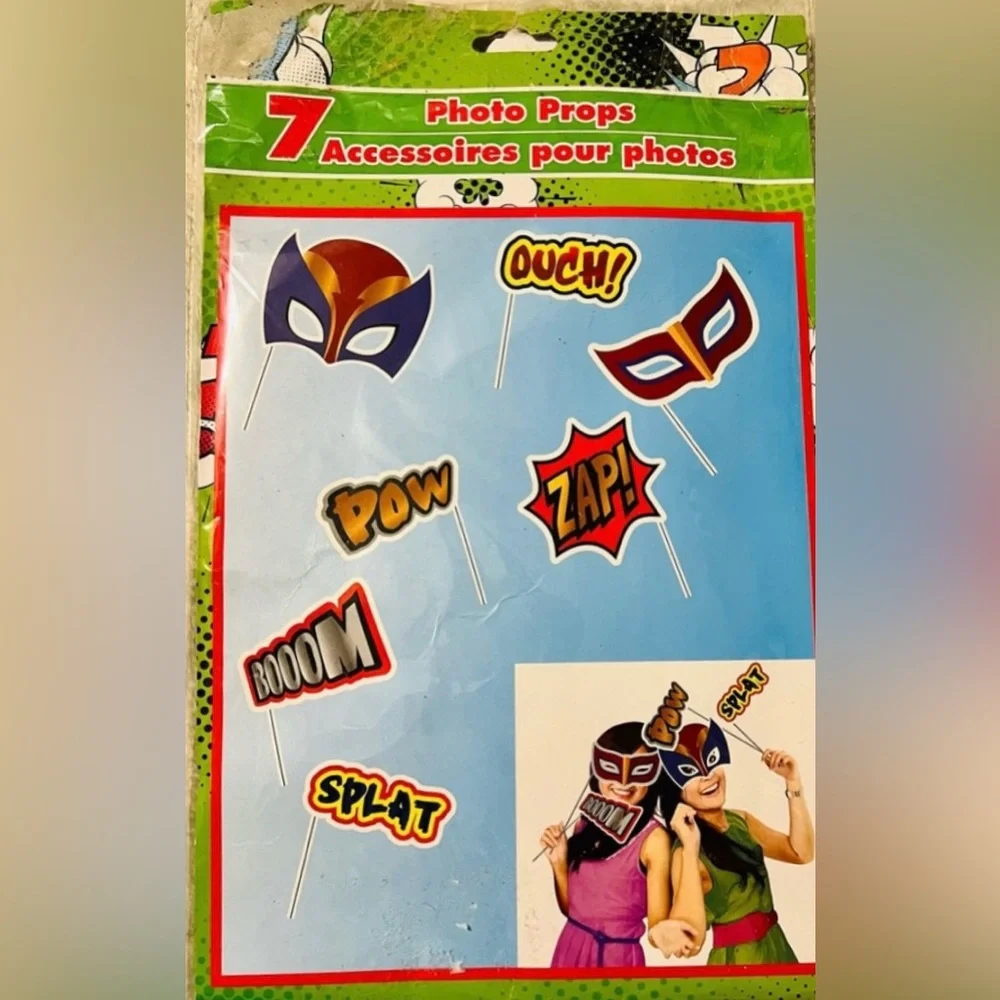 🍄NEW Photo Booth Props Super Hero Birthday Party Decorations Pictures Dress Up